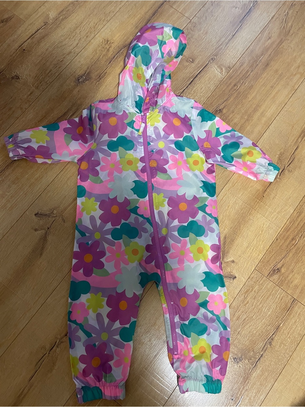 George Pink Multi Floral Hooded One-Piece Rain Suit